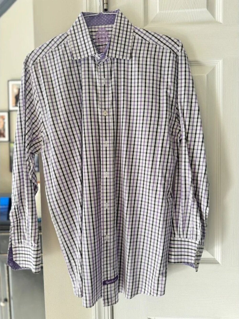 English Laundry Mens Purple Black Plaid Long Sleeve Button Down